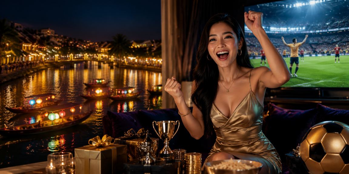 Người dùng Việt Nam trải nghiệm nền tảng giải trí trực tuyến tại một không gian hiện đại phong cách Hội An